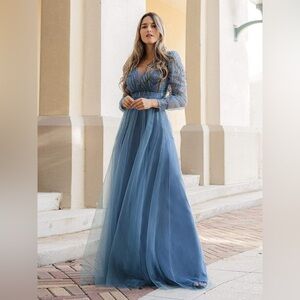 Ever pretty Sexy Deep V Neck Sequin & Tulle Maxi Evening Dress prom wedding